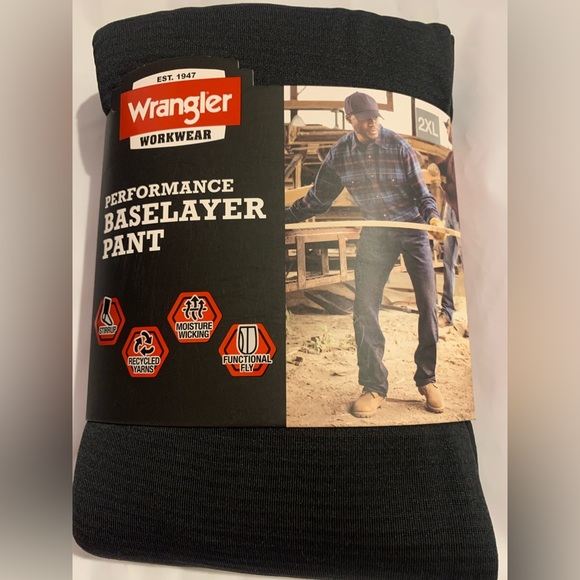 Set of 2 Wrangler Men's Performance Moisture Wicking Base Layer Pant  Black 2XL - Picture 3 of 6